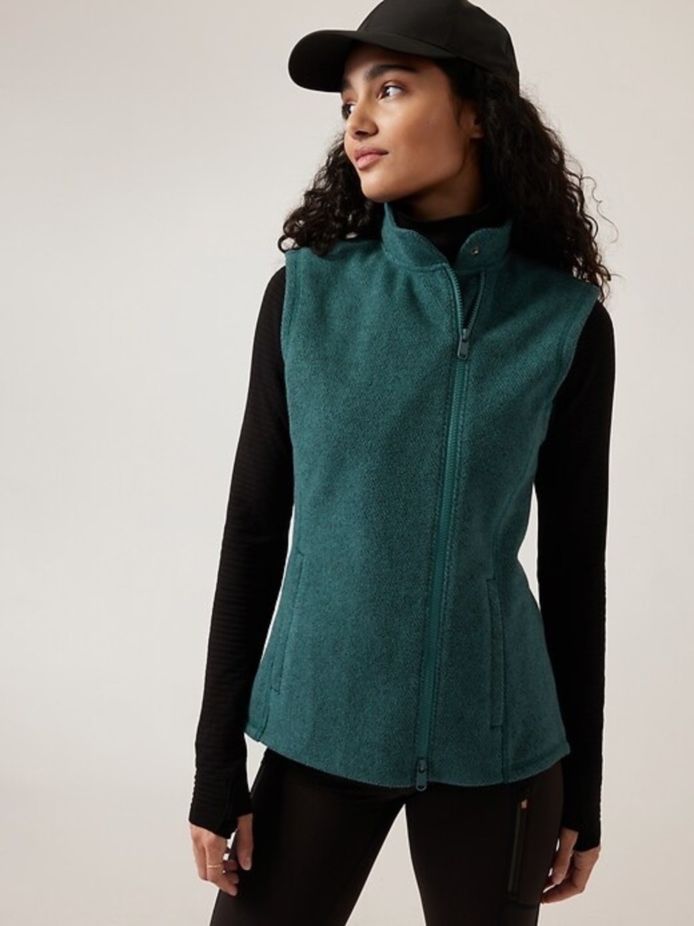 Athleta Stroll Fleece Moto Vest in Borealis Green Size Medium Tall